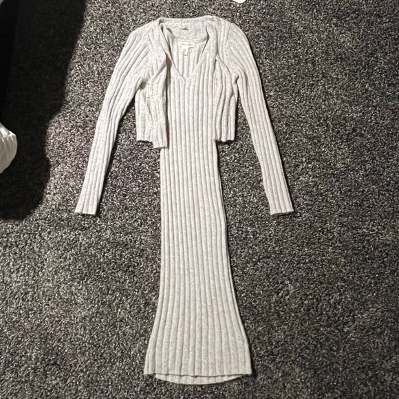 Happily Grey Dresses & Skirts - Ribbed Knit Dress and Cardigan Set